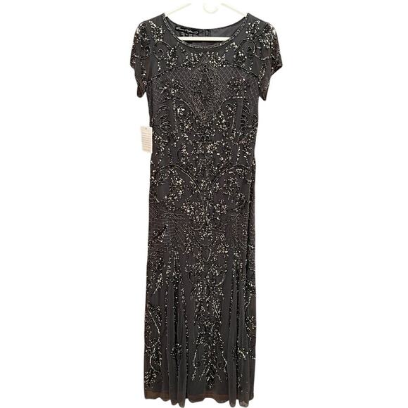pisarro nights beaded dresses Pisarro Nights Navy Beaded Long Sleeve Short Formal Dress 6P – newdsalem main image 1